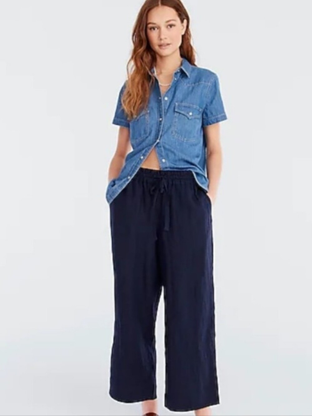 J.crew Wide Leg Drawstring Pants Size S 100% linen